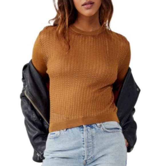 FREE PEOPLE NWT H2O Crew Pullover Tiger Eye - Picture 2 of 6